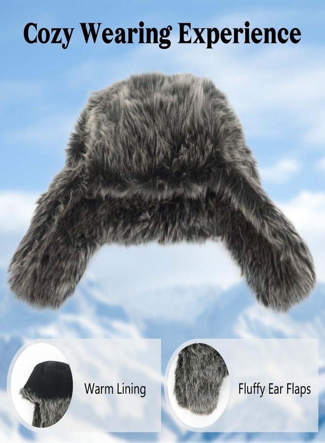 Phaiy Fluffy Trapper Hat for Men Women, Unisex Faux Fur Aviator Hat, Winter Hats with Ear Flaps, Windproof Hunting Ski Hat Russian Ushanka Hats - Image 3